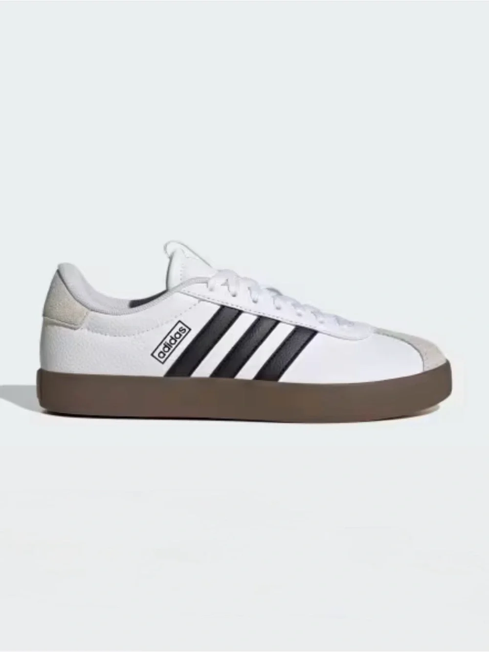 adidas VL Court 3.0 White Sneakers with Black Stripes + Vulcanized Brown Sole